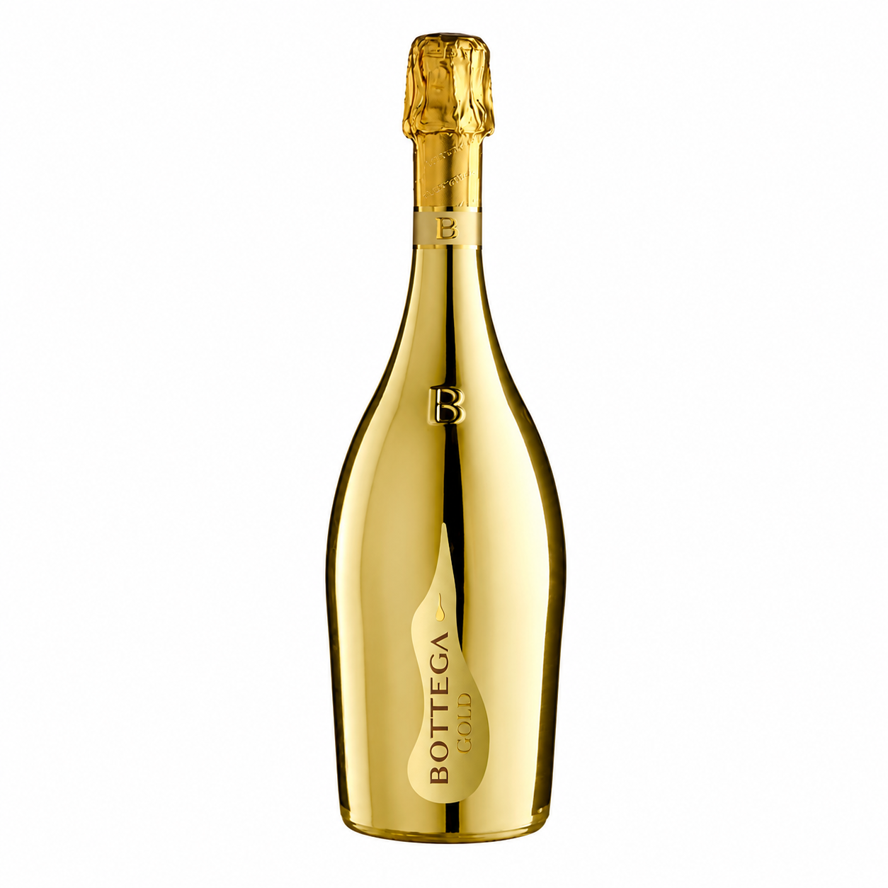 Eleganckie włoskie prosecco zamknięte w charakterystycznej, złotej butelce.